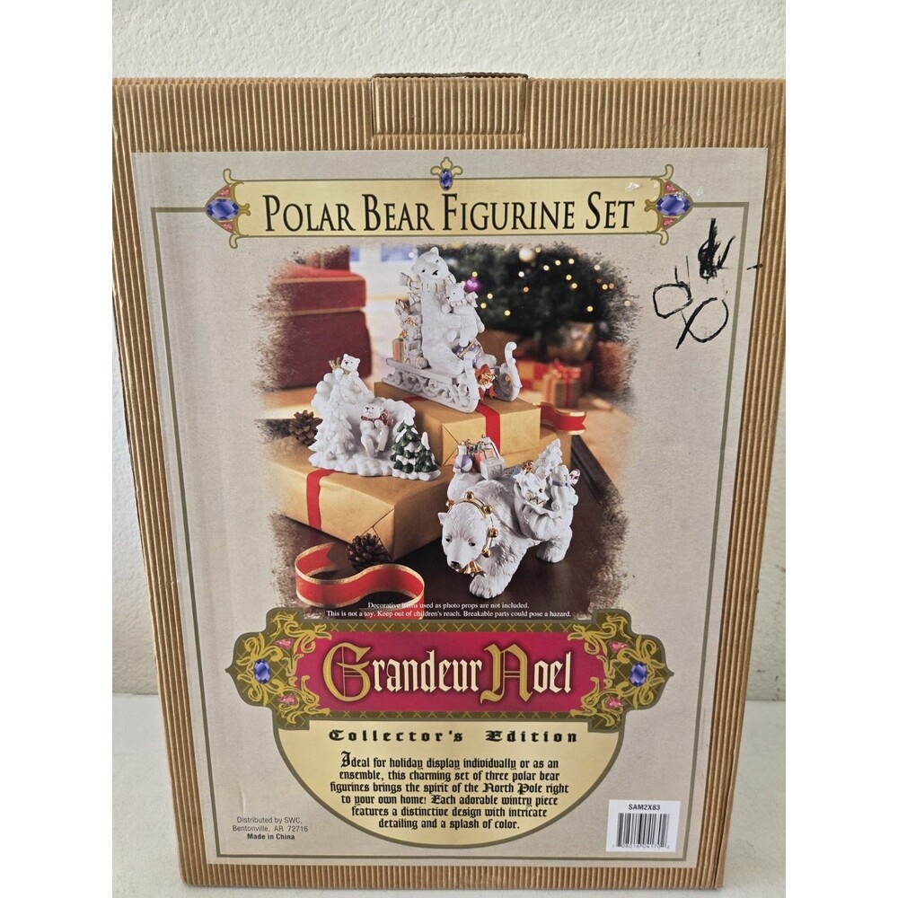 Grandeur Noel Polar Bear Christmas Porcelain 3 Pc Collectors Edition Mint Cond.